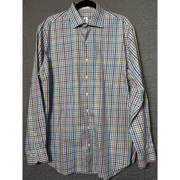 Peter Millar Shirt Adult Large Blue Multi Shepherd Check Cotton Button Up Mens - Picture 1 of 9